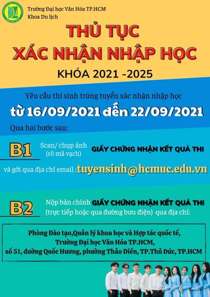 Thủ tục nhập học đối với thí sinh trúng tuyển bằng kết quả thi tốt nghiệp THPT năm 2021 (Khóa 2021-2025)